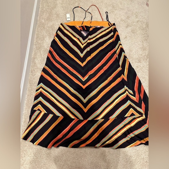 Anthropologie Runi Chevron Slip Dress Strappy Cross Back A-Line Midi Size L NWT - Picture 6 of 7